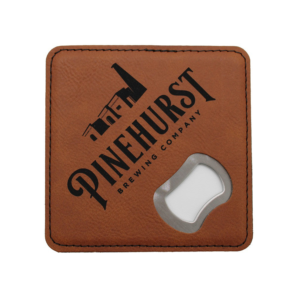 PBC Brown Rawhide Leatherette Bottle Opener Coaster