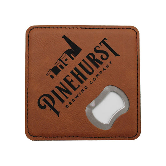 PBC Brown Rawhide Leatherette Bottle Opener Coaster