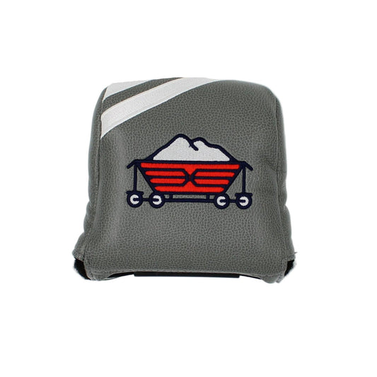 Pinehurst Sandmines golf club putter mallet head cover with red logo on a light gray background